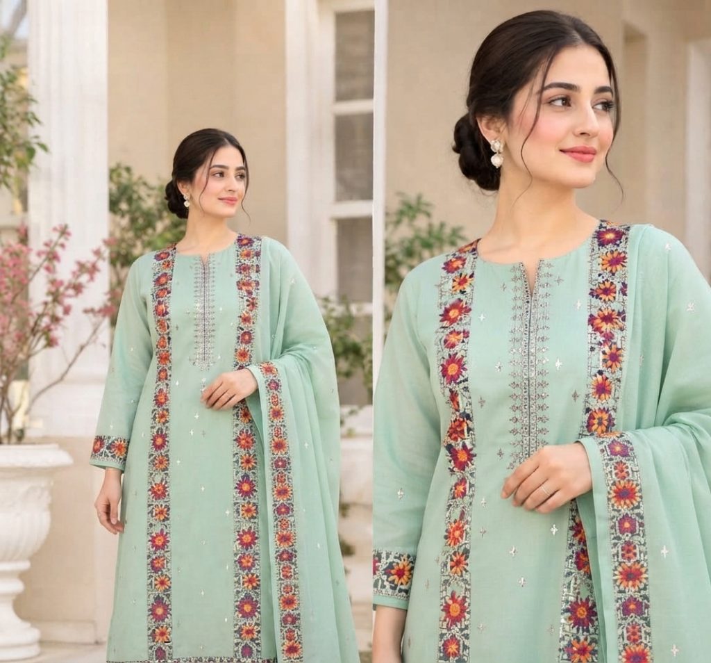 Bareeze 2-Piece Dhanak Suit – Embroidered Shirt - alternate view