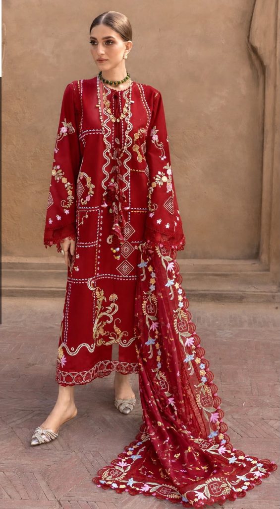 Chrimson 3-Piece Dhanak Suit – Ready-to-Wear Embroidered Shawl - alternate view